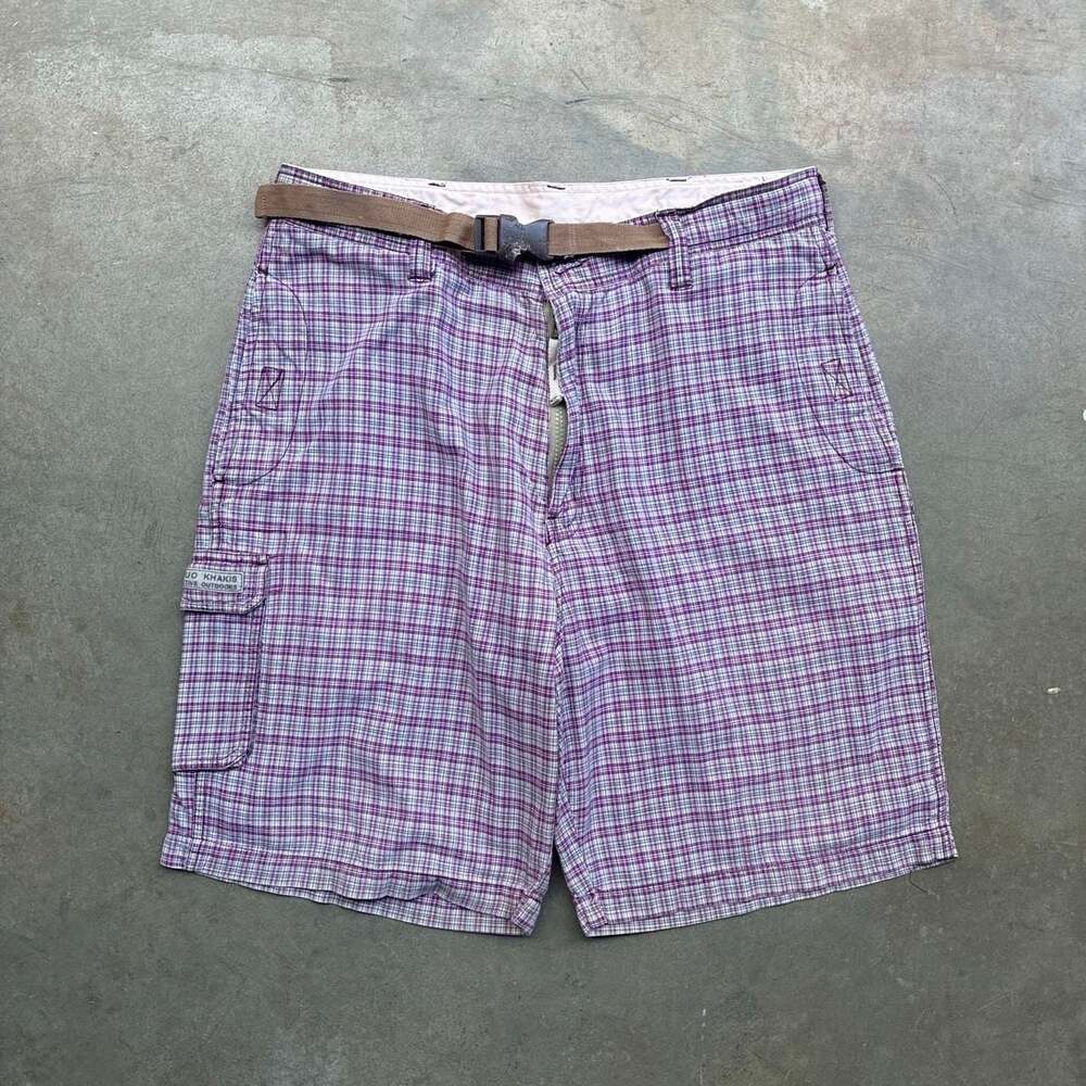 BUO Khakis Vintage 90s Plaid Cargo Shorts 34 Purple Cotton Surf Skater